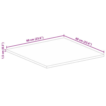 Pöytälevy 60x60x1,5 cm neliömäinen massiivi karkeaa mangopuuta