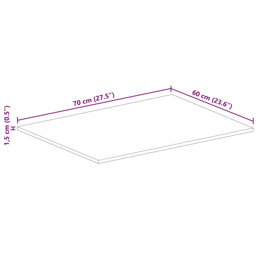 Pöytälevy 70x60x1,5 cm suorakaiteen muotoinen massiivi karkeaa mangopuuta