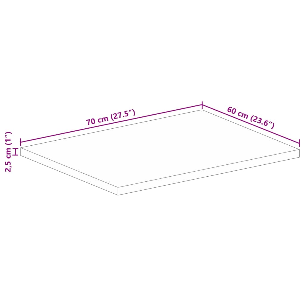 Pöytälevy 70x60x2,5 cm suorakaiteen muotoinen massiivi karkeaa mangopuuta