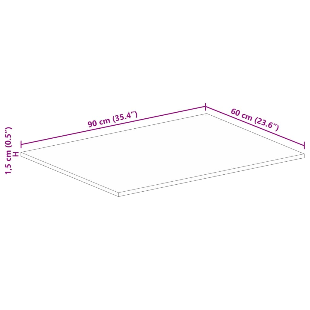 Pöytälevy 90x60x1,5 cm suorakaiteen muotoinen massiivi karkeaa mangopuuta