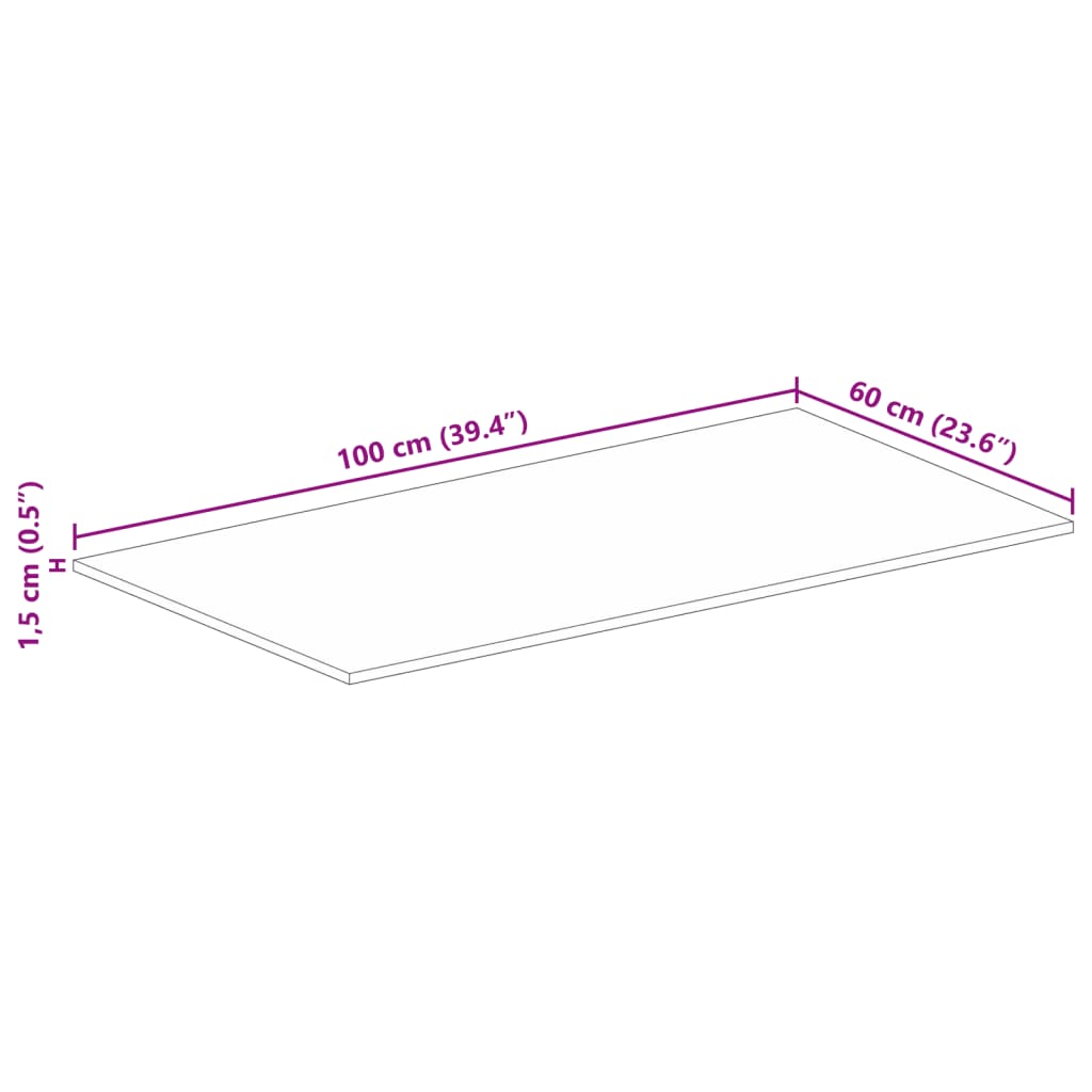 Pöytälevy 100x60x1,5 cm suorakaiteen muotoinen massiivi karkeaa mangopuuta