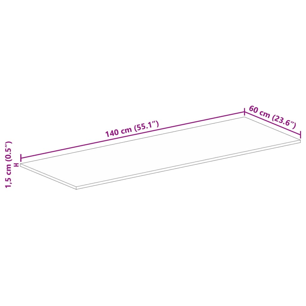 Pöytälevy 140x60x1,5 cm suorakaiteen muotoinen massiivi karkeaa mangopuuta