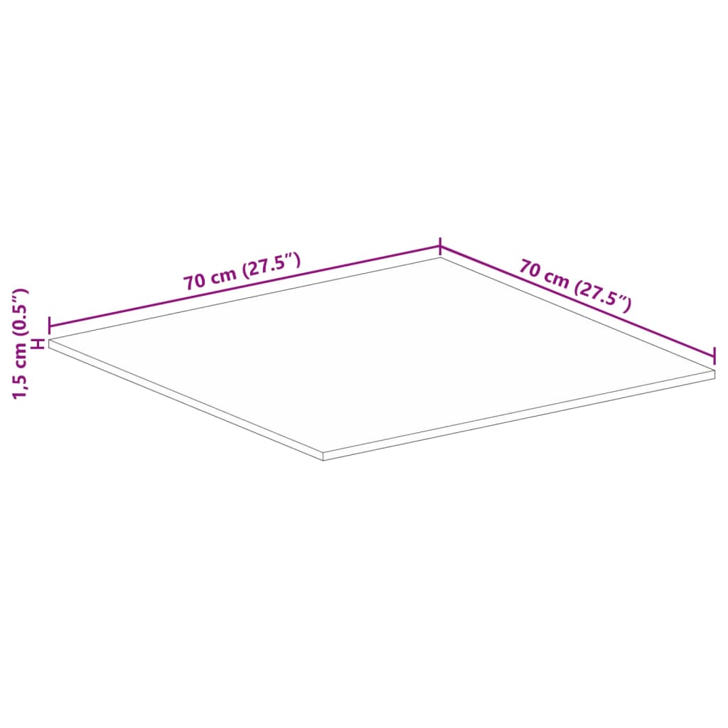 Pöytälevy 70x70x1,5 cm neliömäinen massiivi karkeaa mangopuuta