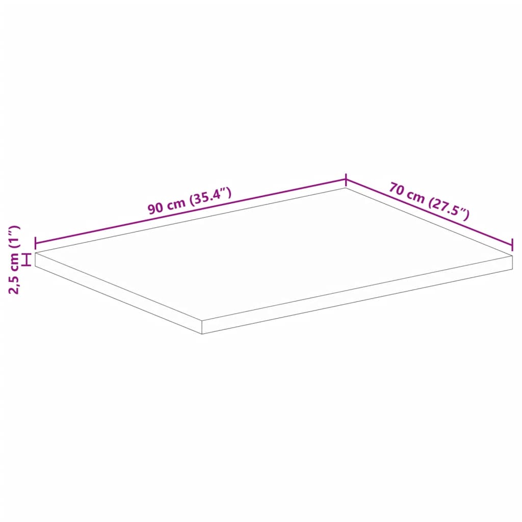 Bordsskiva massivt mangoträ 90x70x2,5 cm rektangulär