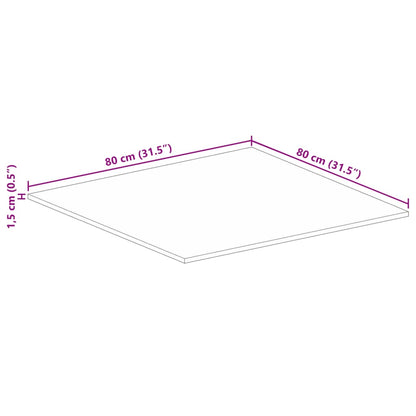 Pöytälevy 80x80x1,5 cm neliömäinen massiivi karkeaa mangopuuta