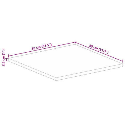 Pöytälevy 80x80x2,5 cm neliömäinen massiivi karkeaa mangopuuta