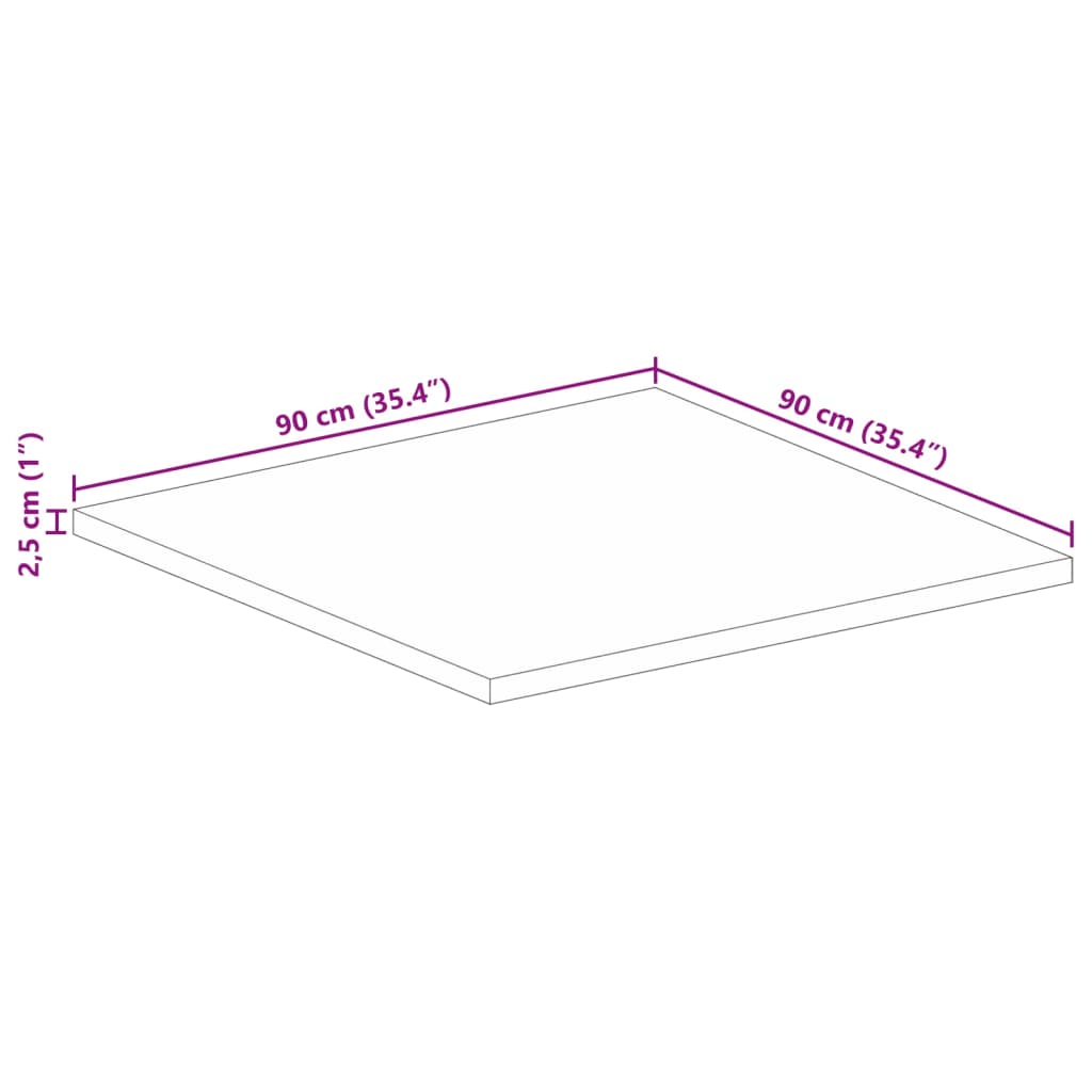 Pöytälevy 90x90x2,5 cm neliömäinen massiivi karkeaa mangopuuta