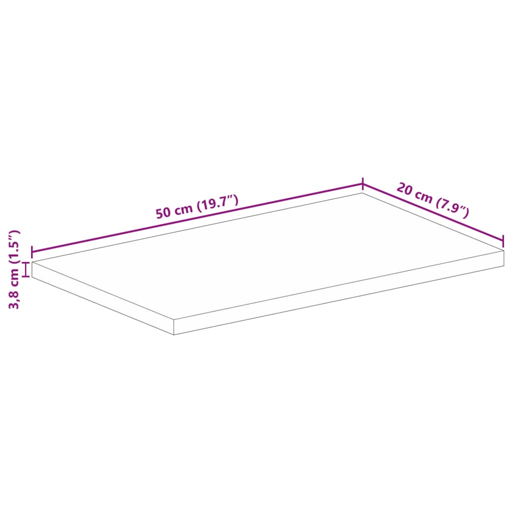 Pöytälevy 50x20x3,8 cm suorakaiteen muotoinen massiivi karkeaa mangopuuta