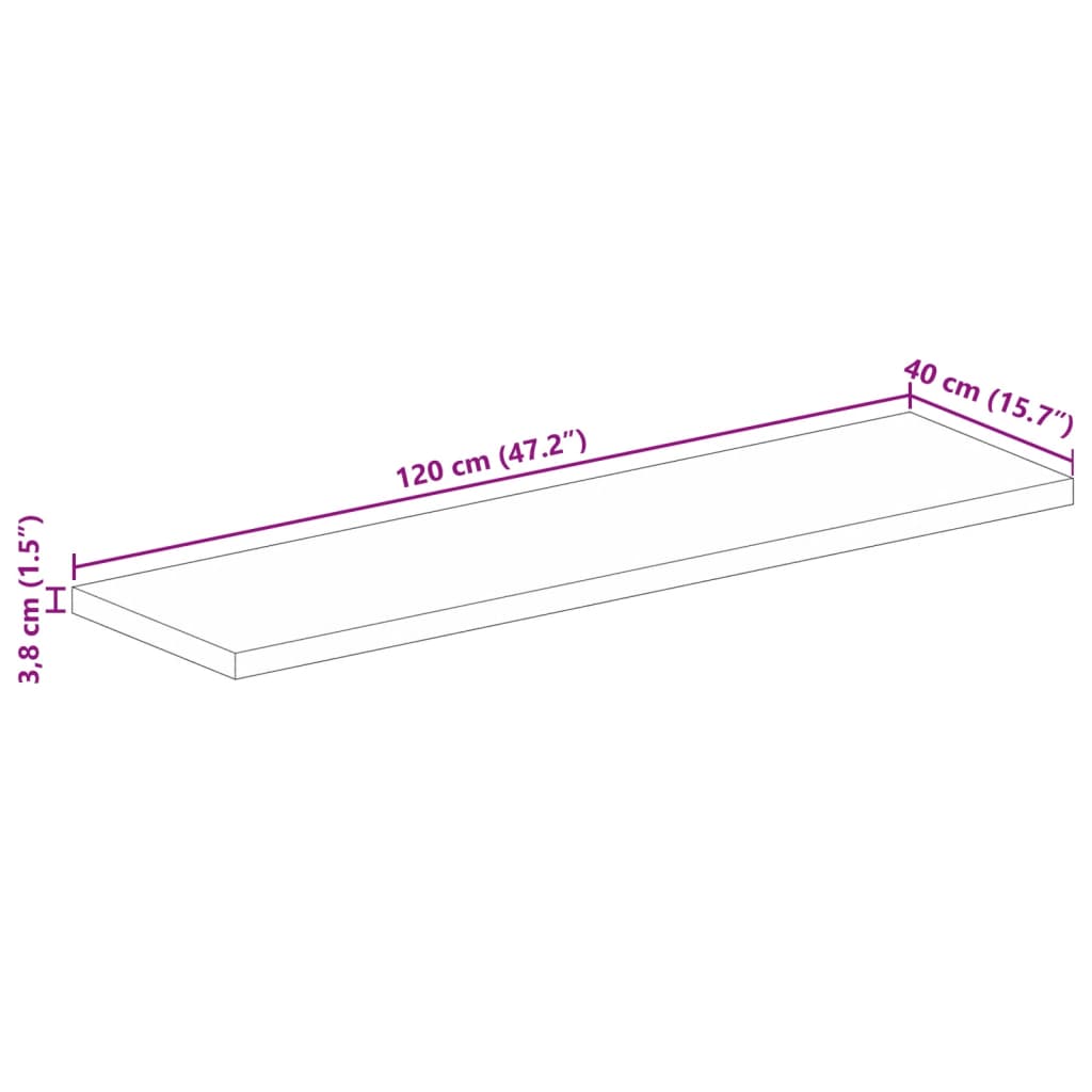 Pöytälevy 120x40x3,8 cm suorakaiteen muotoinen massiivi karkeaa mangopuuta