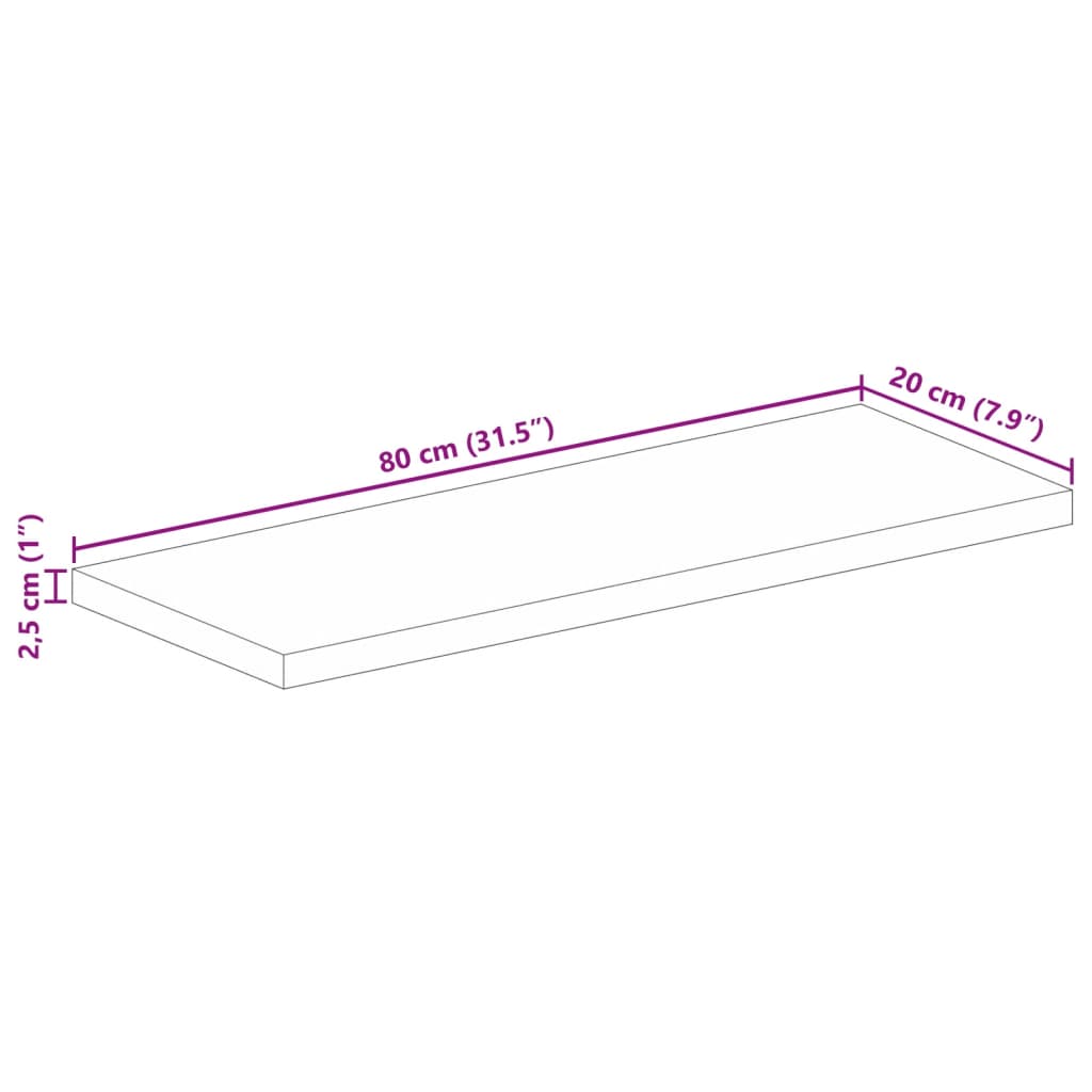 Pöytälevy 80x20x2,5 cm suorakaiteen muotoinen massiivi mangopuuta