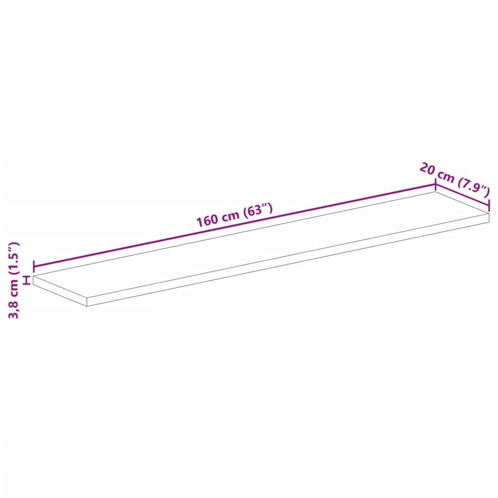 Pöytälevy 160x20x3,8 cm suorakaiteen muotoinen massiivi mangopuuta