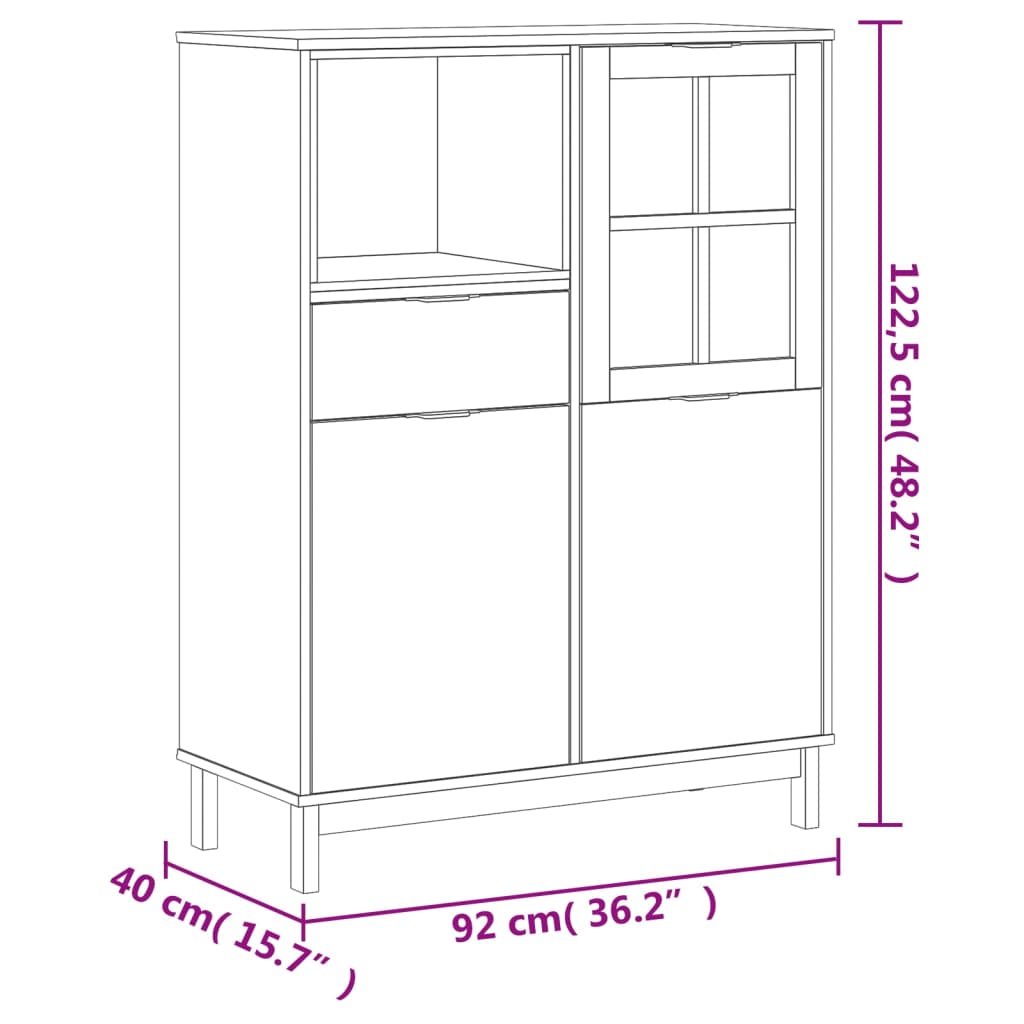 Skåp massiv trä furu med glasdörr FLAM 92x40x122,5 cm