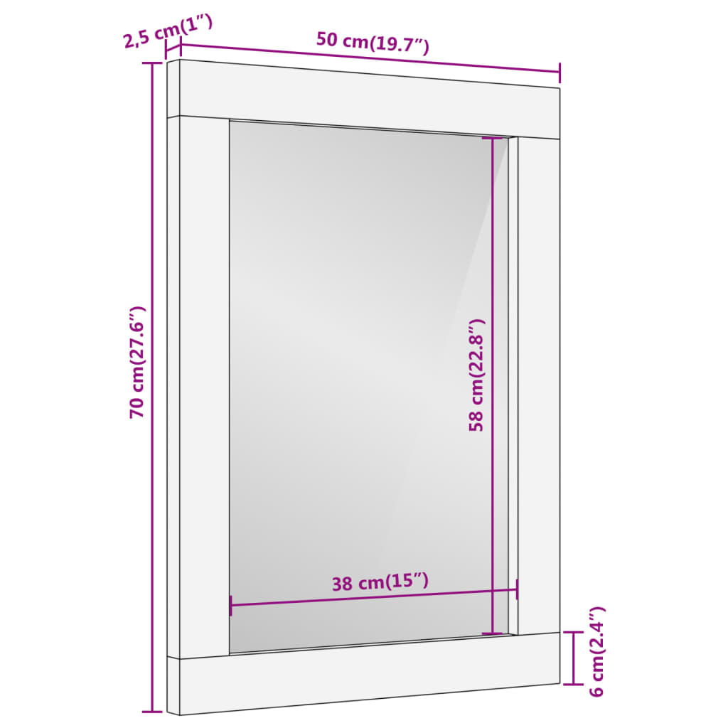 Kylpyhuoneen peili 50x70x2,5 cm massiivi mangopuuta ja lasia