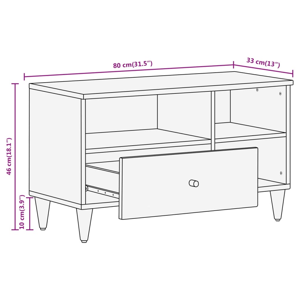 TV-möbel massiv trä mangoträ TV-bänk 80x33x46 cm