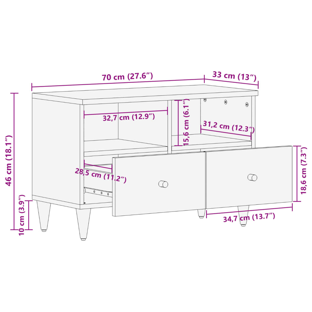 Tv-bänk 70x33x46 cm massivt mangoträ