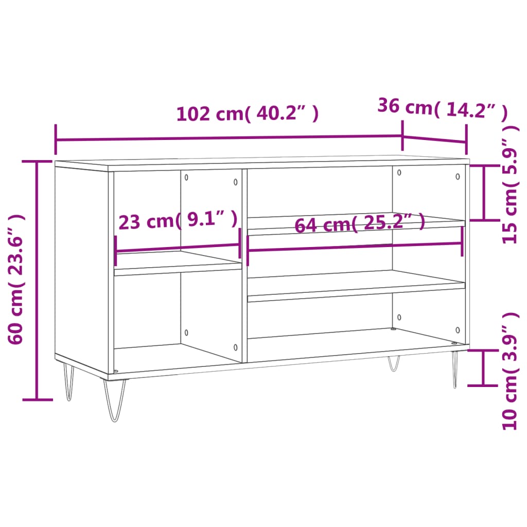 Kenkäteline Kenkäkaappi Kenkähylly sonoma tammi 102x36x60 cm