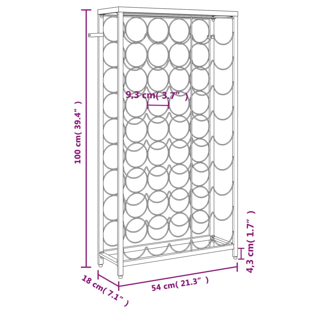 Viiniteline 45 pullolle musta 54x18x100 cm takorauta