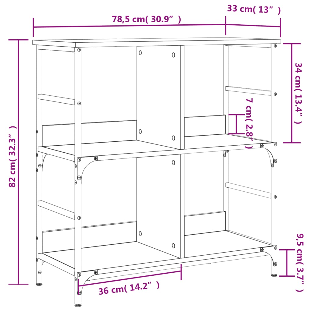 Kirjahylly ruskea tammi 78,5x33x82 cm