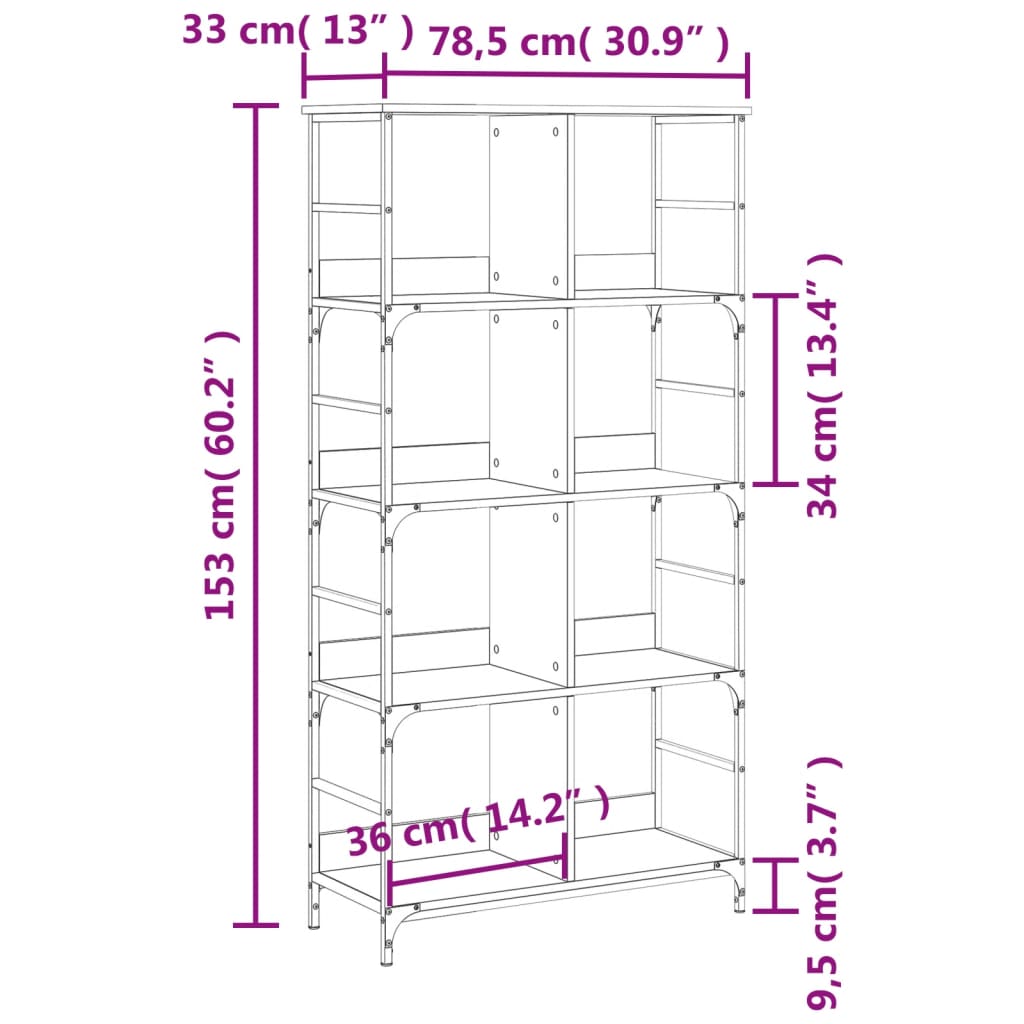 Sonoma tammi kirjahylly 78,5x33x153 cm