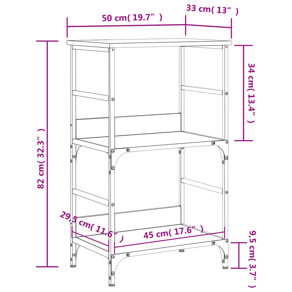 Kirjahylly sonoma harmaa 50x33x82 cm