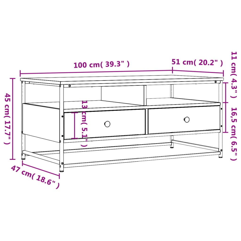 Soffbord rökfärgad ek 100x51x45 cm