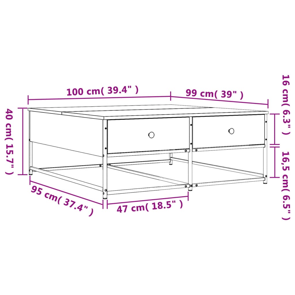 Soffbord rökfärgad ek 100x99x40 cm