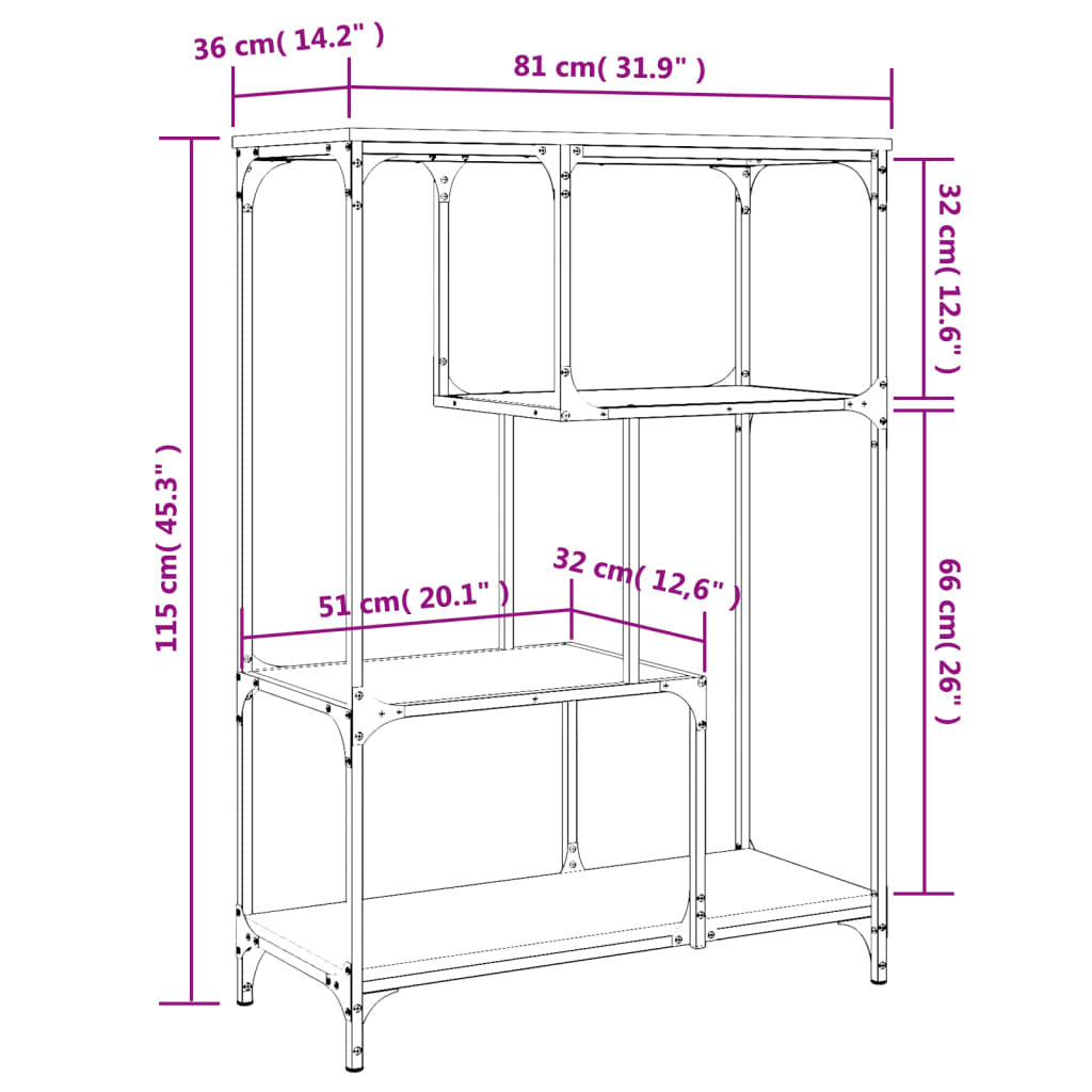 Kirjahylly ruskea tammi 81x36x115 cm ja teräs