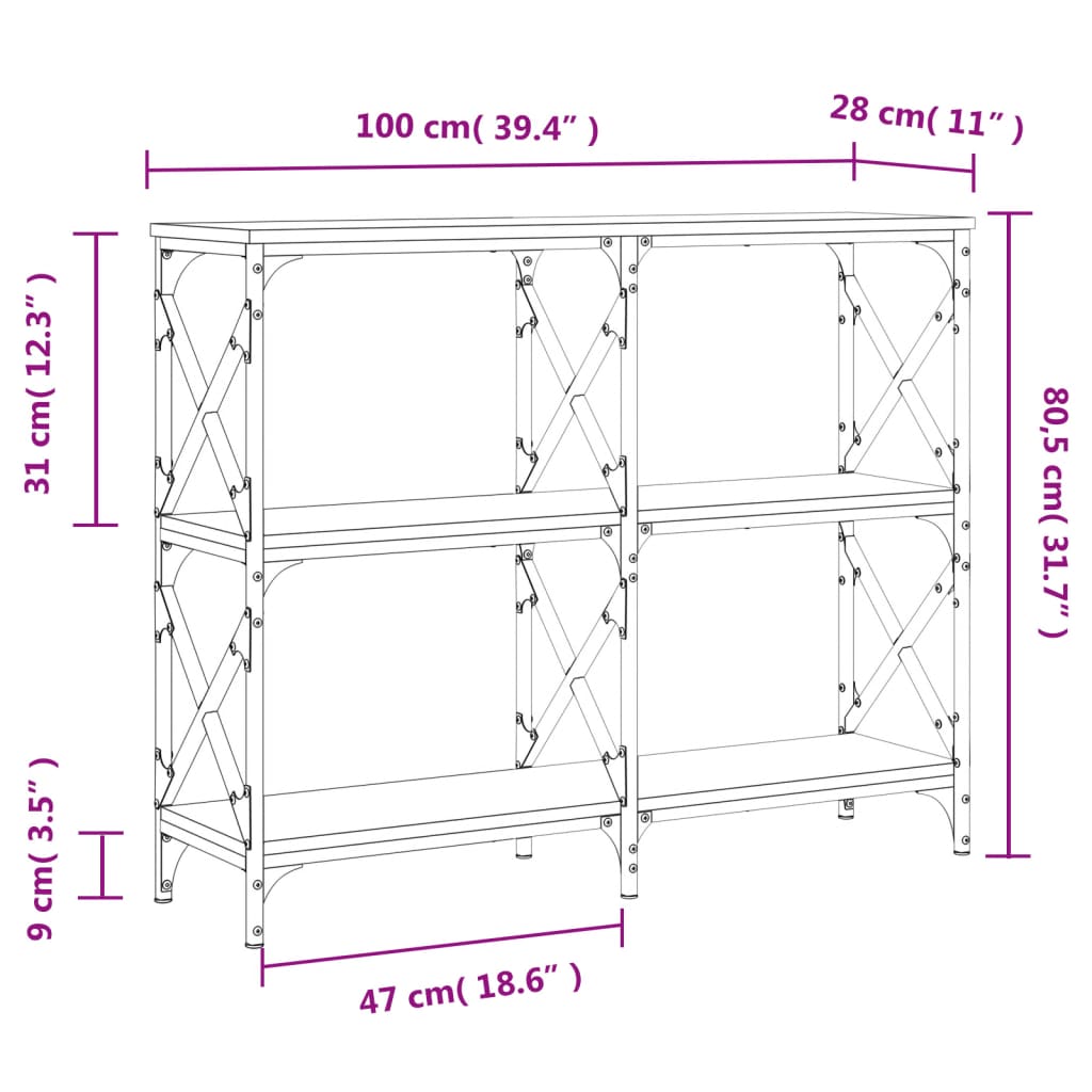 Avlastningsbord konsolbord brun ek 100x28x80,5 cm