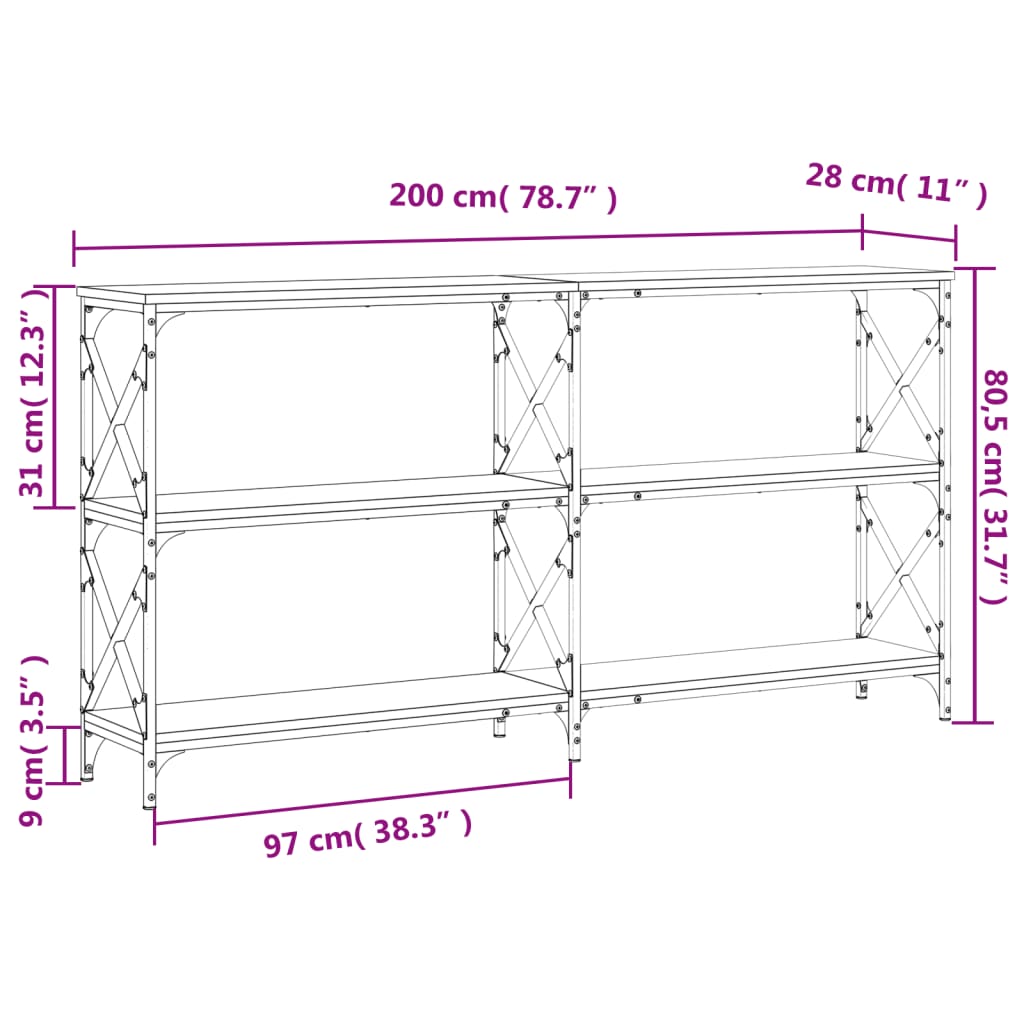 Avlastningsbord konsolbord svart 200x28x80,5 cm