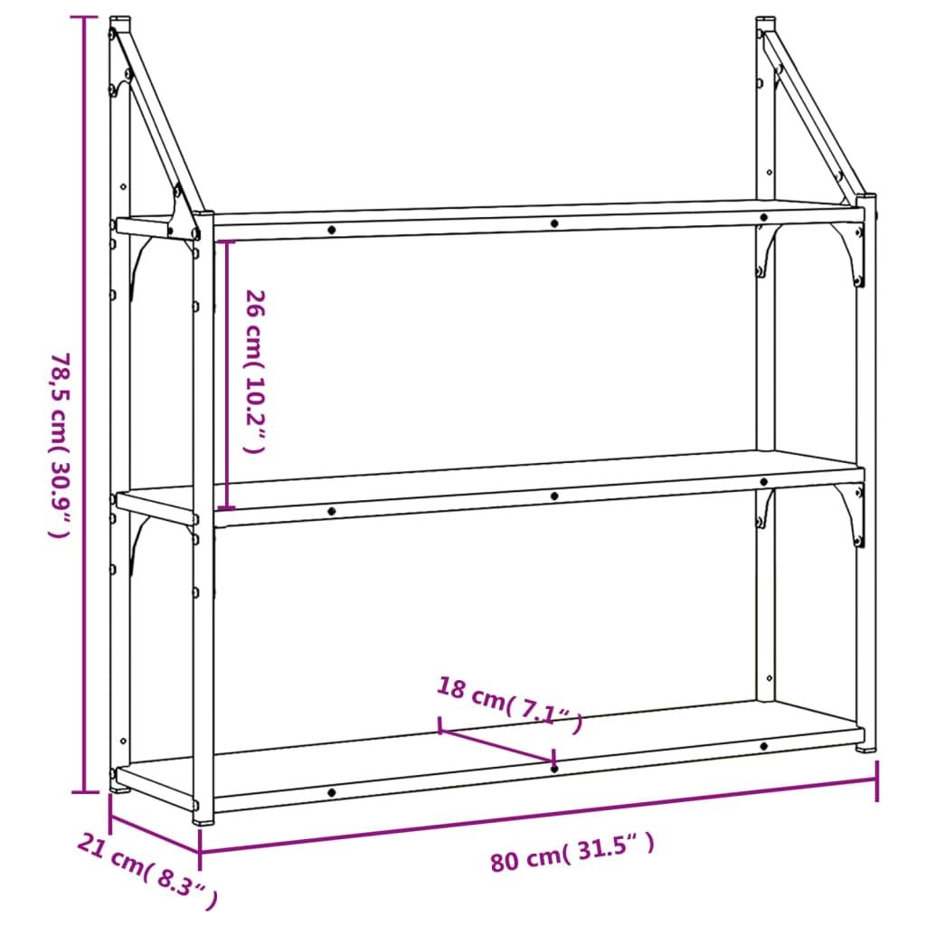 Vägghylla 3 hyllor sonoma-ek 80x21x78,5 cm konstruerat trä