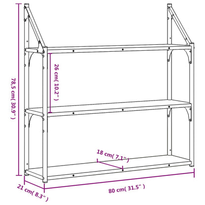 Vägghylla 3 hyllor sonoma-ek 80x21x78,5 cm konstruerat trä