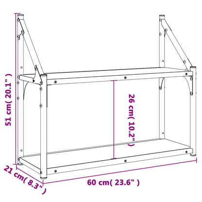 Vägghylla svart 2 hyllor 60x21x51 cm