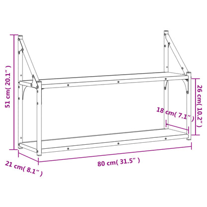 Vägghylla svart 2 hyllor 80x21x51 cm