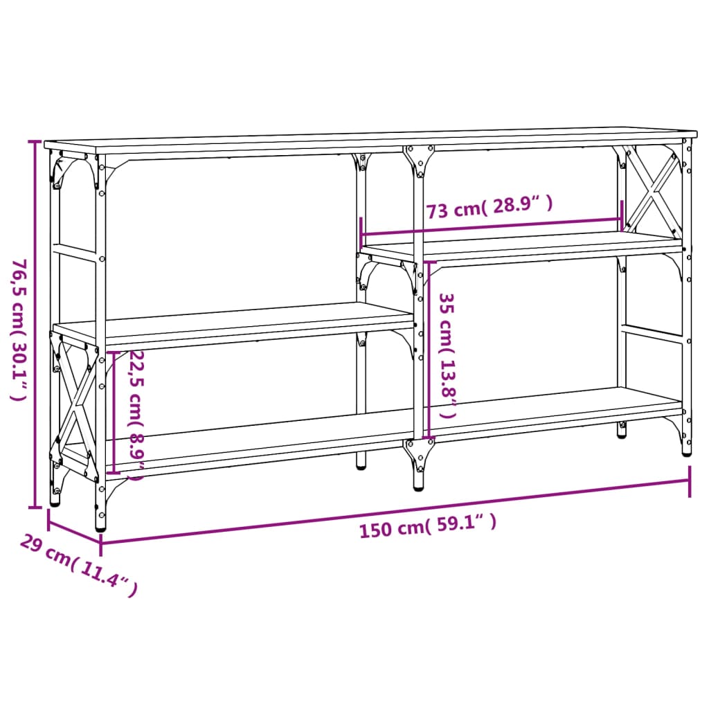 Avlastningsbord konsolbord brun ek 150x29x76,5 cm