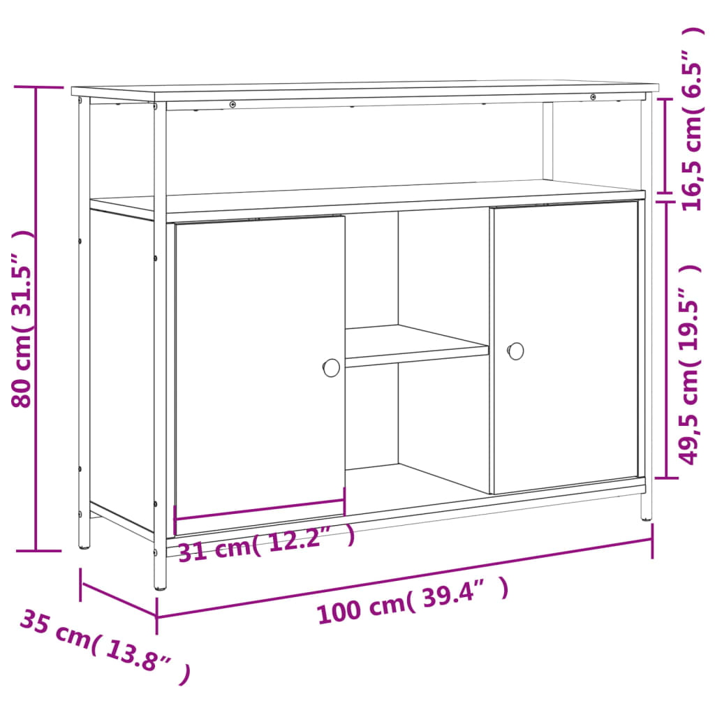 Skänk Sonoma ek 100x35x80 cm