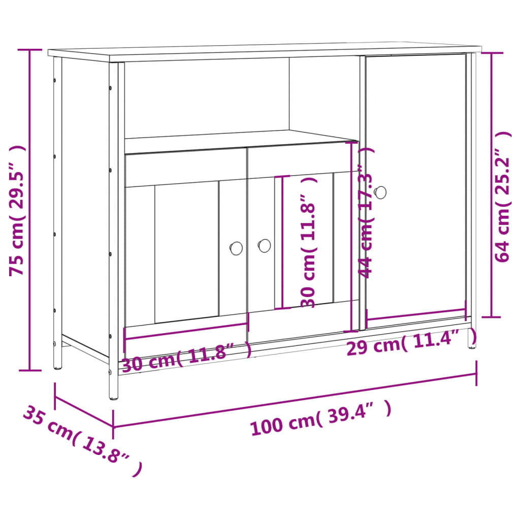 Skänk Sonoma ek 100x35x75 cm