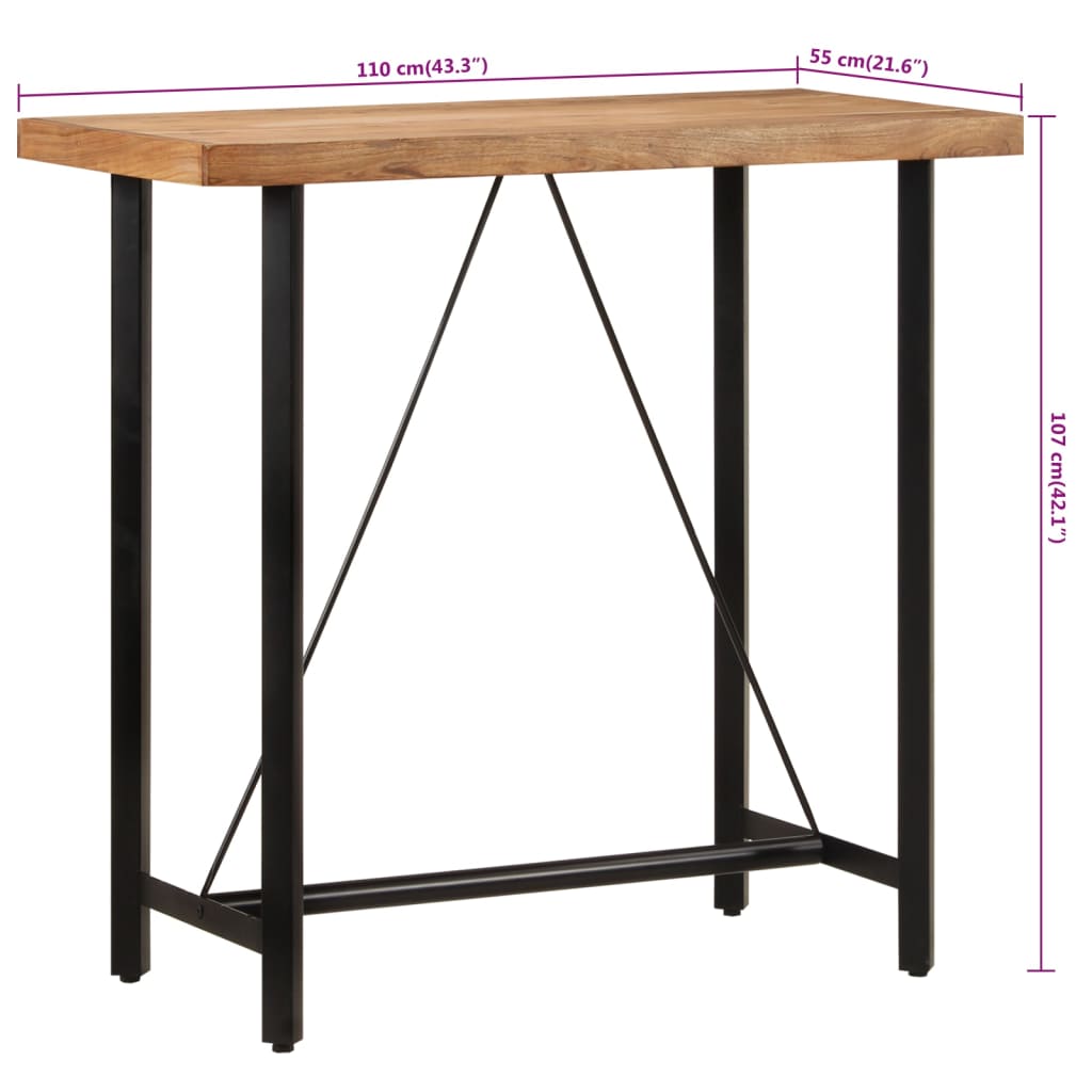 Baaripöytä 110x55x107 cm massiivi akaasiapuuta ja rautaa