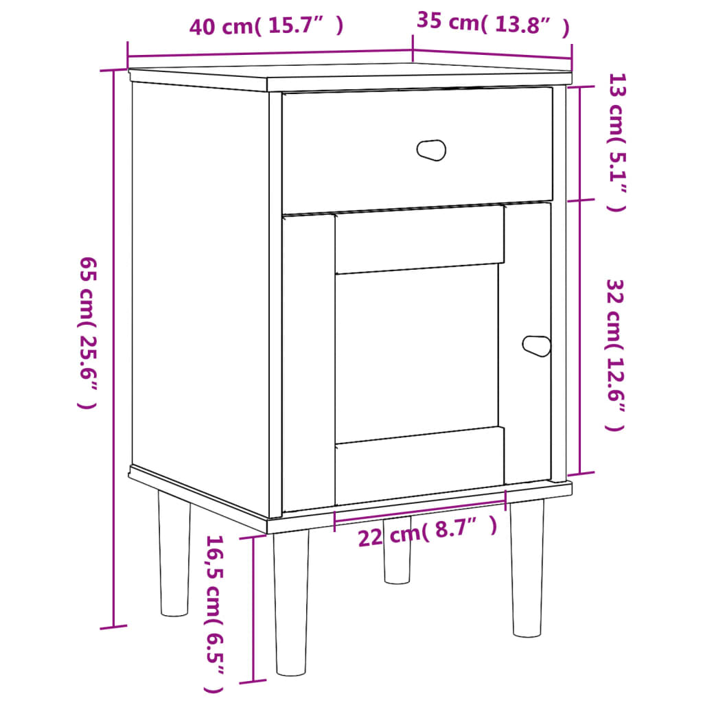 Sängbord Nattduksbord brun massiv furu möbelserie SENJA rottinglook 40x35x65 cm