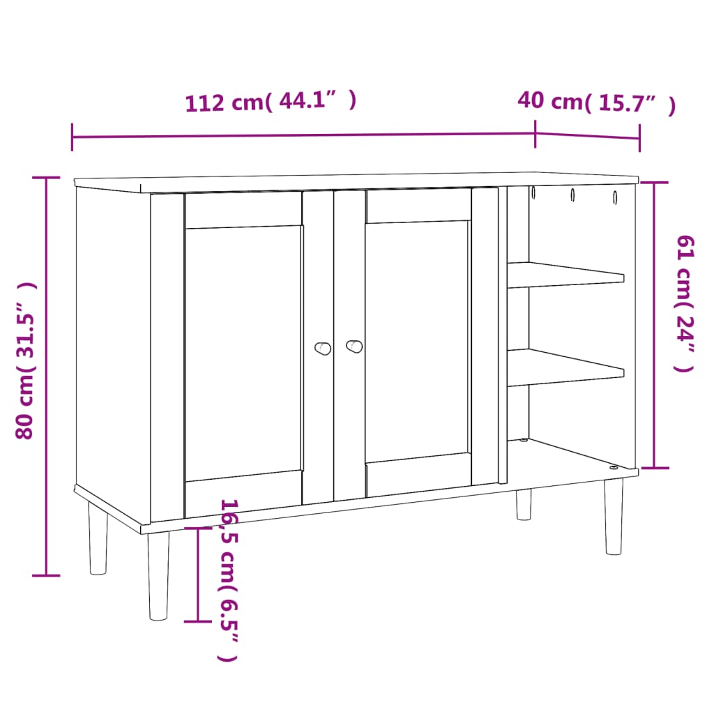 Sidobord SENJA rottinglook brun 112x40x80 cm massiv furu