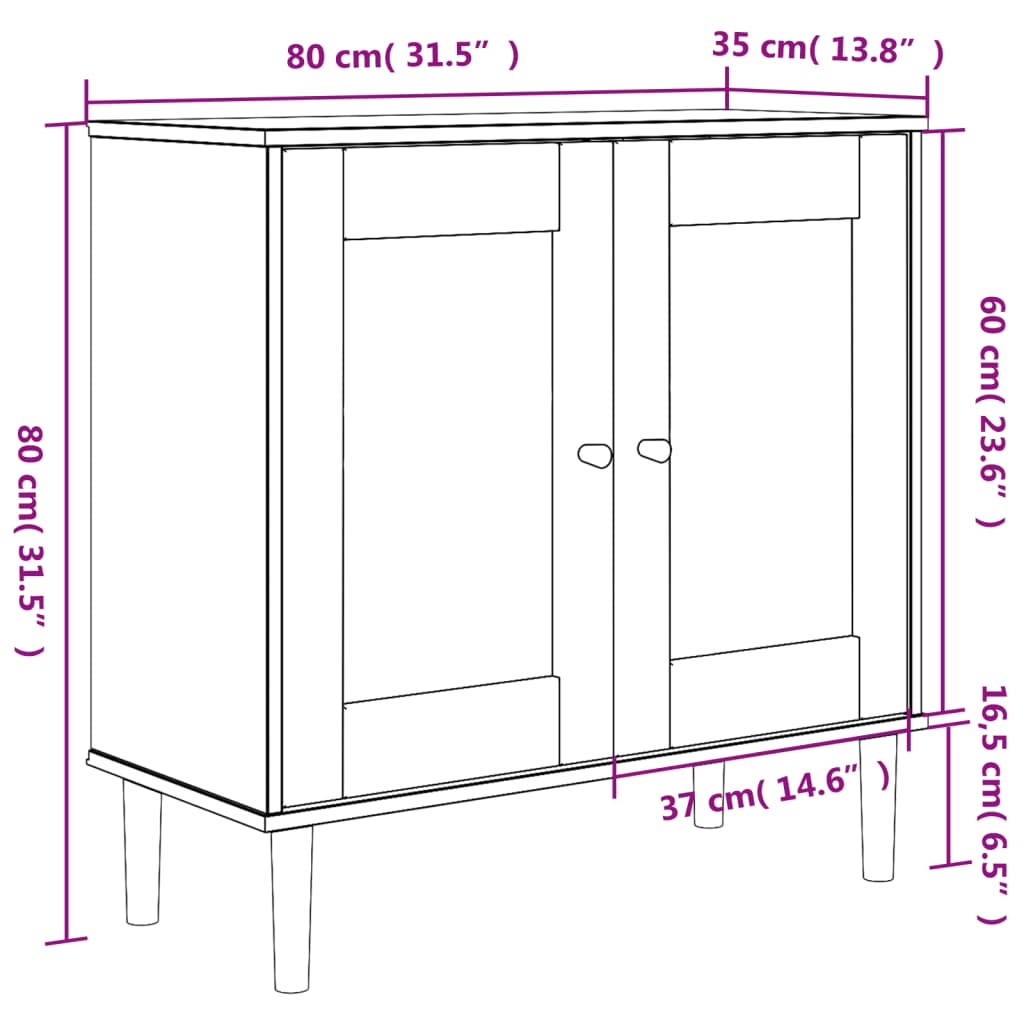 Sidobord SENJA rottinglook brun 80x35x80 cm massiv furu