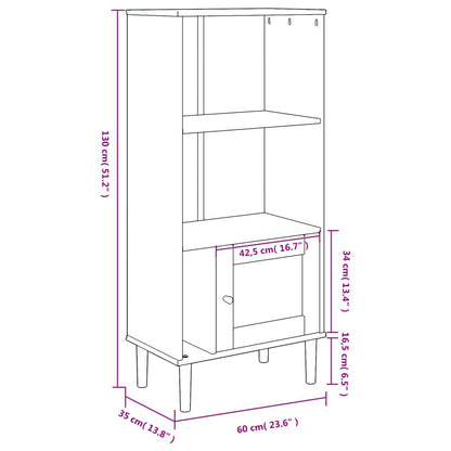 Bokhylla massiv furu brun möbelserie SENJA rottinglook 60x35x130 cm