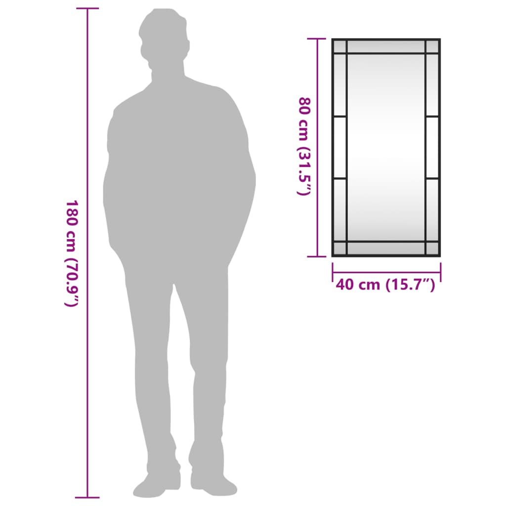 Seinäpeili musta 40x80 cm suorakaiteen muotoinen rauta