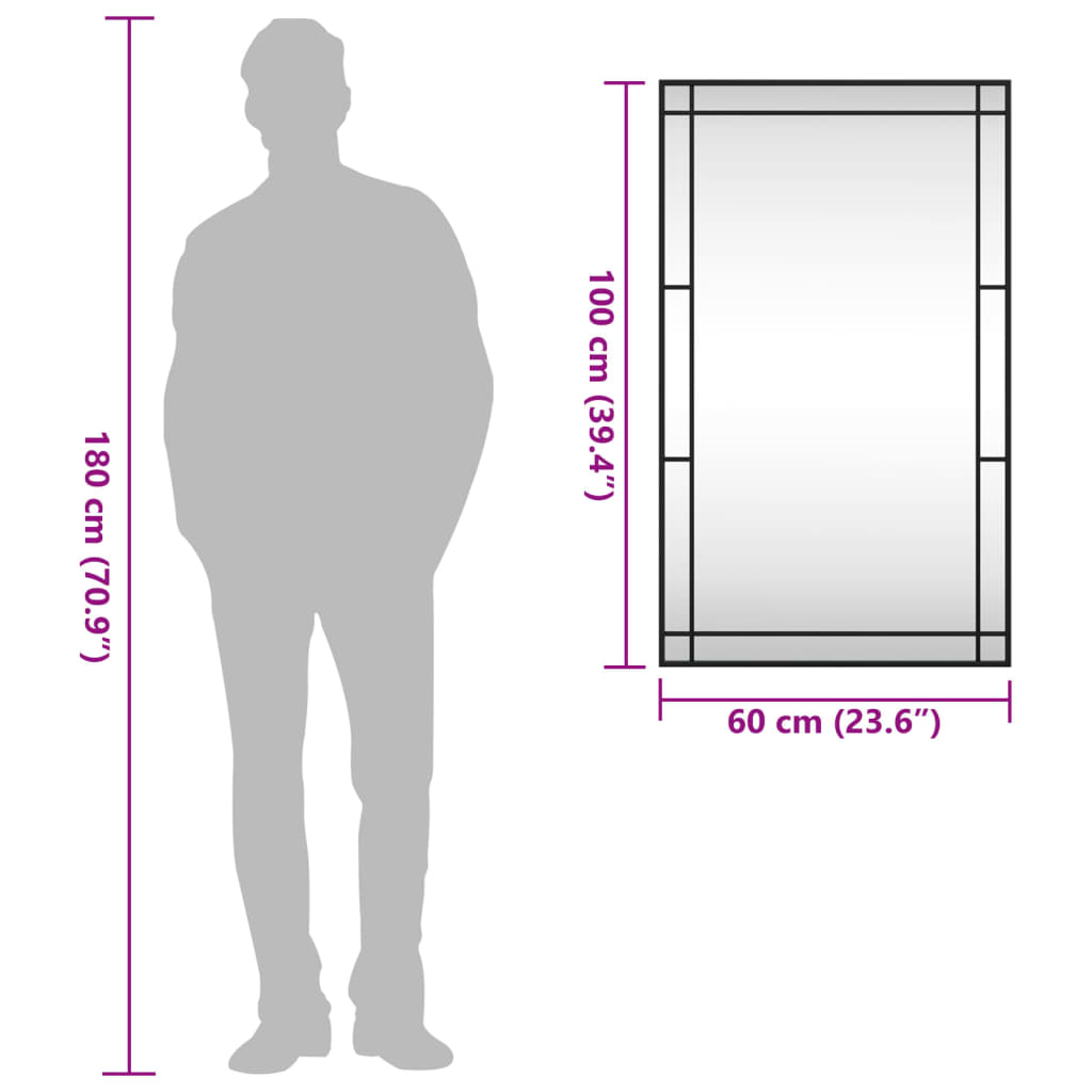 Seinäpeili musta 60x100 cm suorakaiteen muotoinen rauta