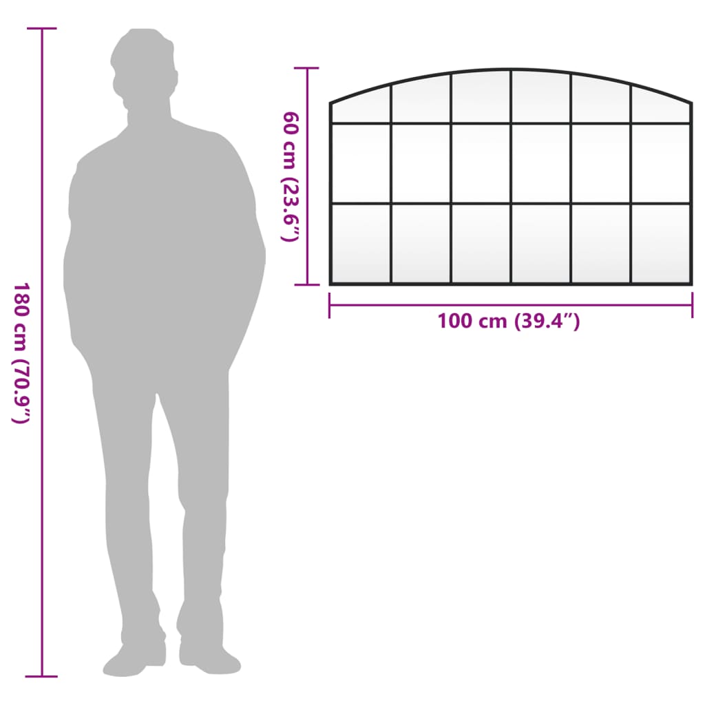 Seinäpeili musta 100x60 cm kaaren muotoinen rauta