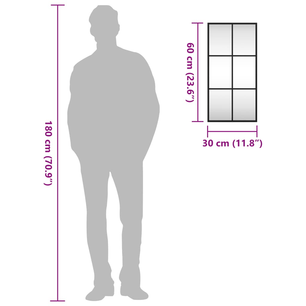 Seinäpeili musta 30x60 cm suorakaiteen muotoinen rauta