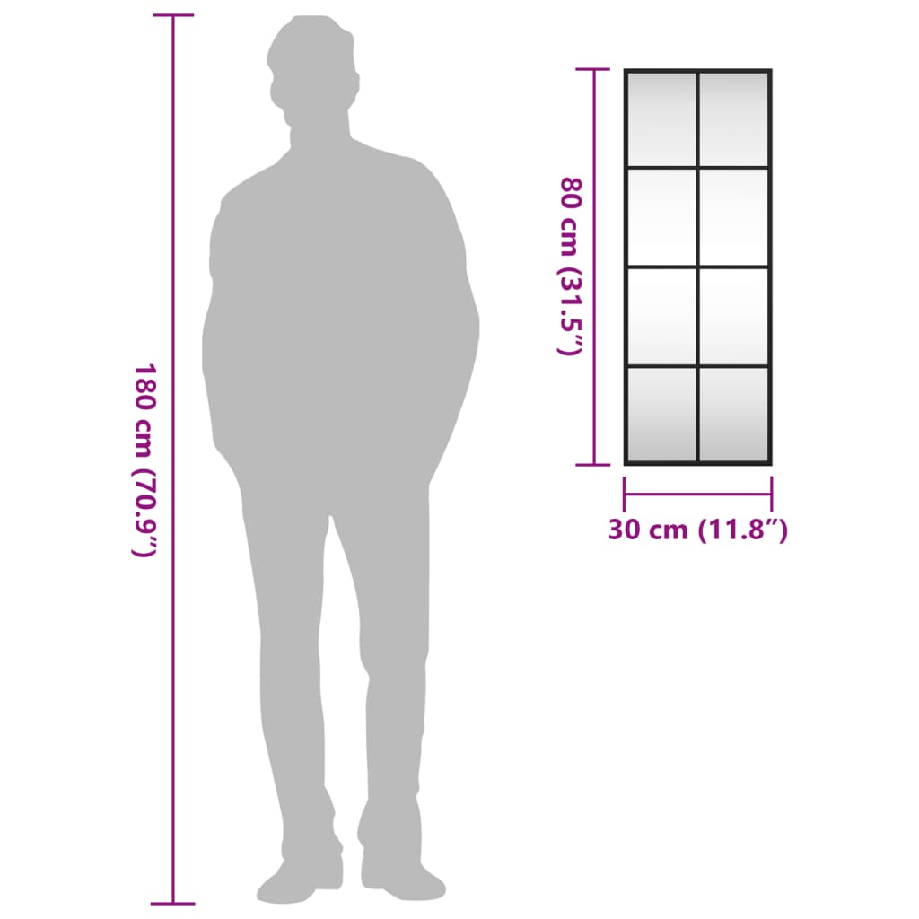 Seinäpeili musta 30x80 cm suorakaiteen muotoinen rauta