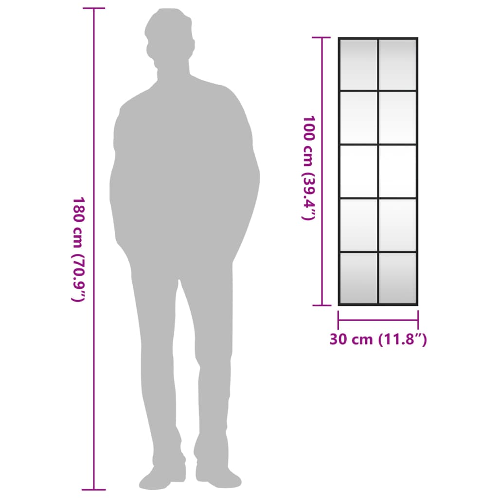 Seinäpeili musta 30x100 cm suorakaiteen muotoinen rauta