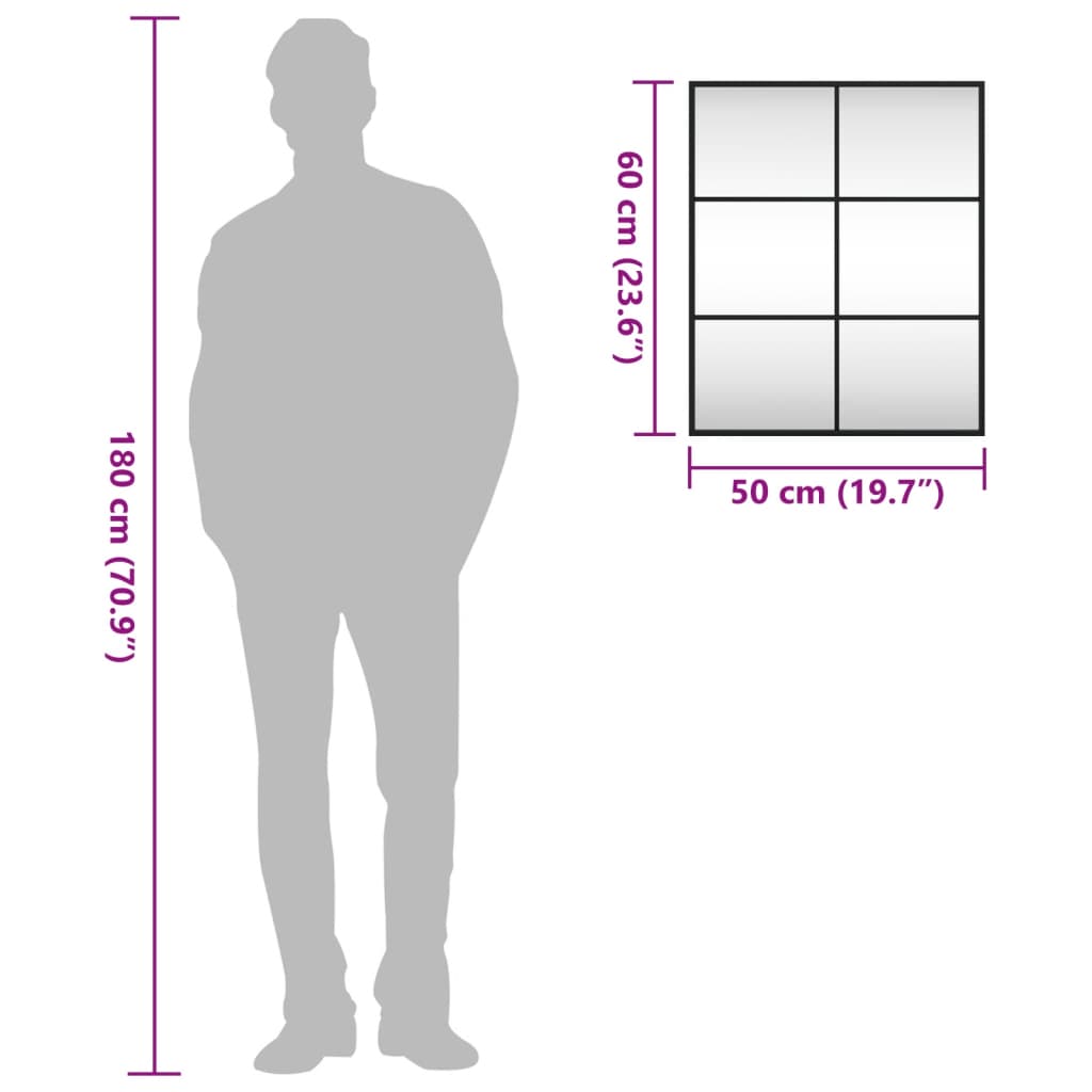 Seinäpeili musta 50x60 cm suorakaiteen muotoinen rauta