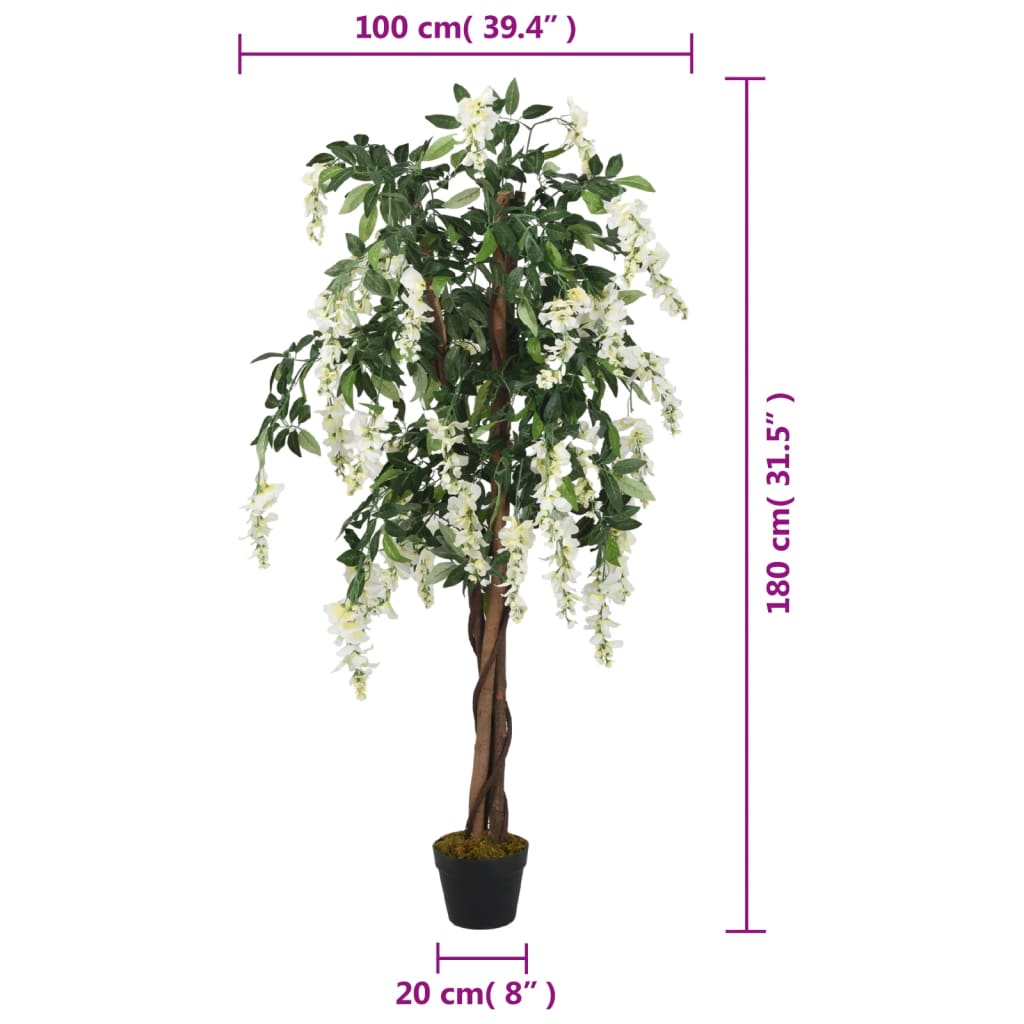 Keinotekoinen kasvi Wisteria 1260 lehdet 180 cm vihreä ja valkoinen