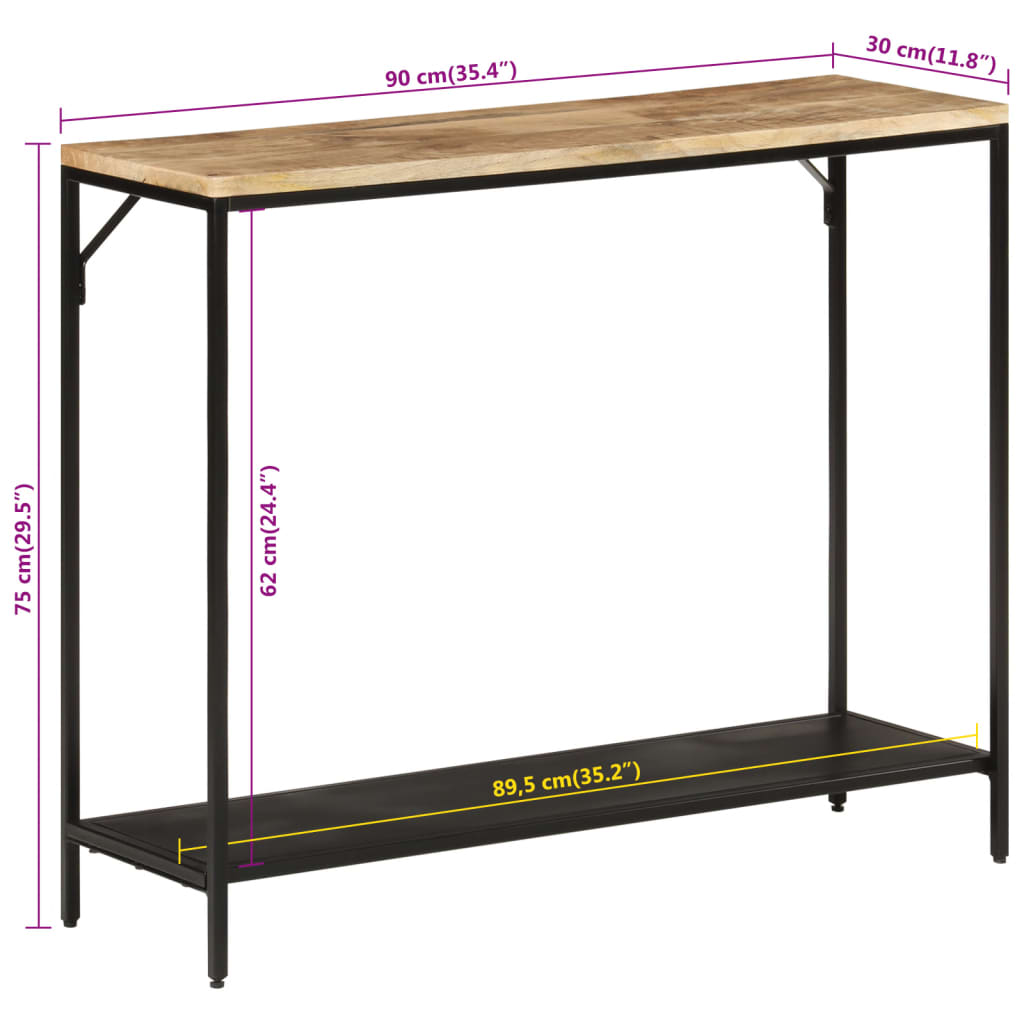 Avlastningsbord konsolbord massiv trä mangoträ 90x30x75 cm järn